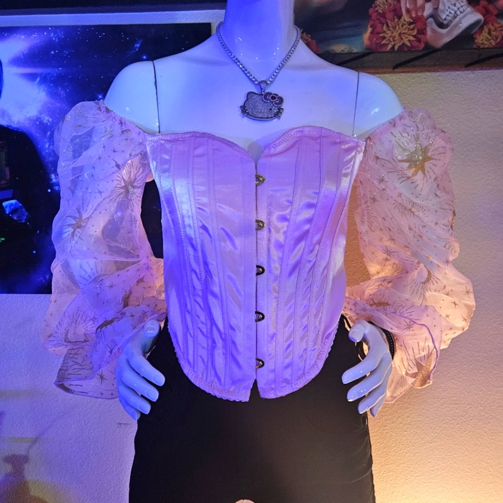 Pink corset with puffy sleeves
